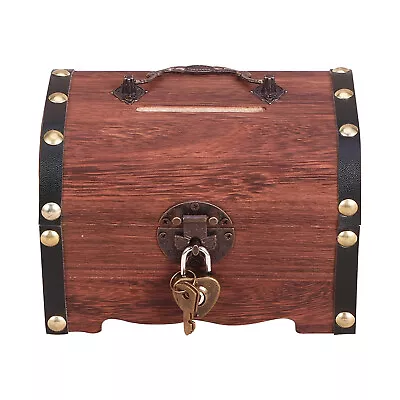 £12.23 • Buy Vintage Wooden Piggy Bank With Lock & Keys Banknotes And Coins Safe Money Box