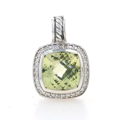 David Yurman Albion Lemon Quartz & Diamond Halo Enhancer Pendant Sterling 925 • $449.99