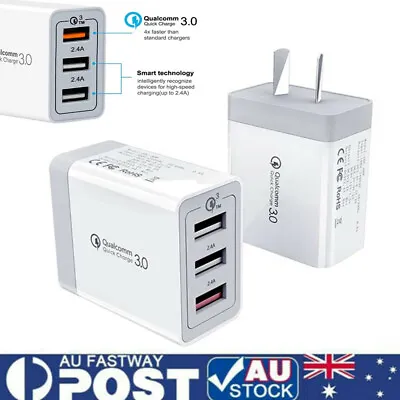 $24.90 • Buy 30W Qualcomm 3Port QC3.0 Fast Charging USB Wall Charger Adapter For IPhone AU