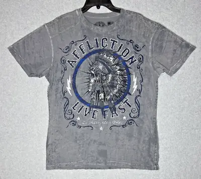 Affliction Shirt Mens Large Gray Distressed S/S Light Weight Skull Graphic Tee • $29.99