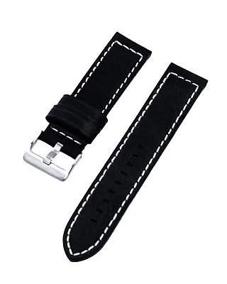 Kreisler BLL22002 22mm Tech Smart Black Leather Watch Band | White Stitching • $23.52