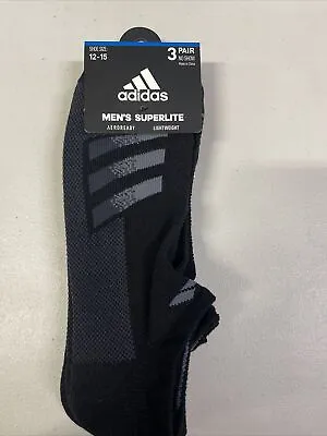 NWT Adidas 3 Pair SUPERLITE AeroReady No Show Socks Men's 12-15 Black • $5