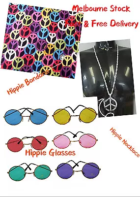 Hippie Set Hippie Bandana Glasses And Necklace 60s 70s 80s Party Accessories • $13.99