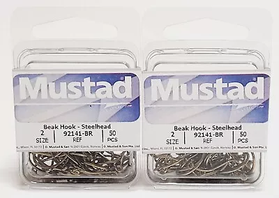 Mustad 92141-BR (size: 2 Qty: 2pks=100 Pcs) Salmon Steelhead Egg Sac Beak Hook • $10.54