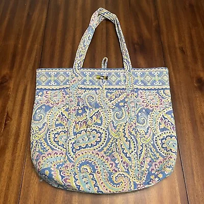 Vera Bradley Villager Tote Purse  CAPRI BLUE Paisley Floral  Double Strap  • $22.99