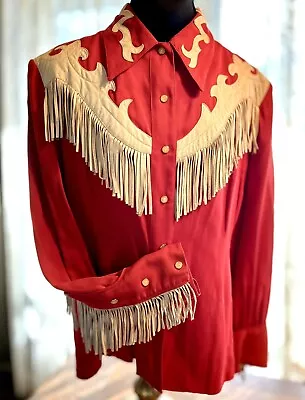 Ranch Maid 1950’s  Vintage Gabardine Fringe Western  Shirt M-L • $790