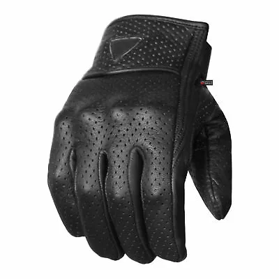 Men's Motorcycle Gloves Premium Leather Perforated Protective Armor Knuckle For • $25.99