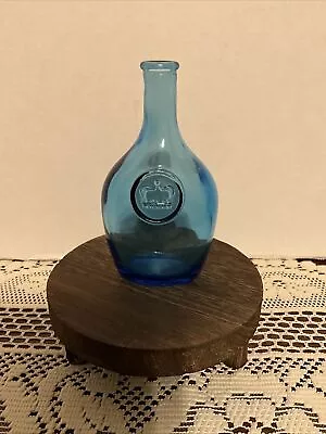 Vintage Wheaton Blue Glass Bottle With Crown Design 5.5  Tall • $10