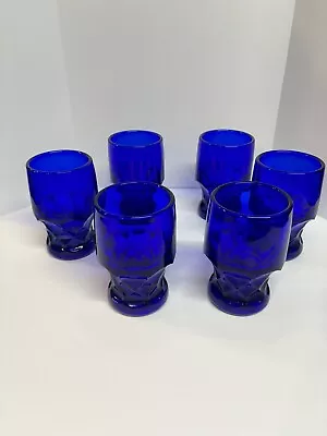 Vintage Viking COBALT BLUE GEORGIAN 5” Tumblers Glasses  Set Of 6 • $30