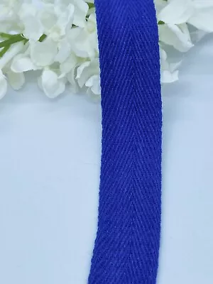 Royal Blue Herringbone Tape Cotton Twill Webbing  25mm 2.5cm 1 Inch Sew Strap • £1.99