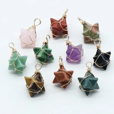 Natural Gold Wrapped Merkaba Star Gemstone Pendants Necklace For Women Men • $5.99