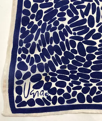 Vera Silk Scarf Geometric Blue & Cream Print Rolled Edges 21x 22  • $19.99