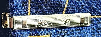 Vintage Tie Bar Tie Clasp Bright Gold Tone Golden With Grooves And Flourishes • $9.99