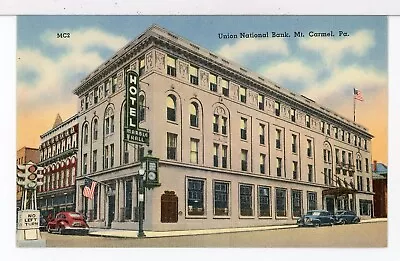 The Union National Bank Vintage Autos 1930 - 1945 Mt. Carmel PA Postcard • $5.65