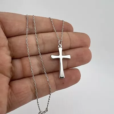 Solid 18ct 750 White Gold Chain & 9ct 375 Cross Pendant Necklace 2.12g 40cm • £129.99