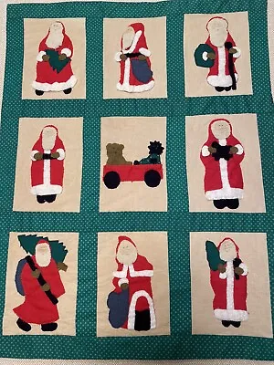 Vintage Santa 9 Felt Appliques Hand Sewn Santa Christmas Wall Hanging 28  X 22  • $49.99