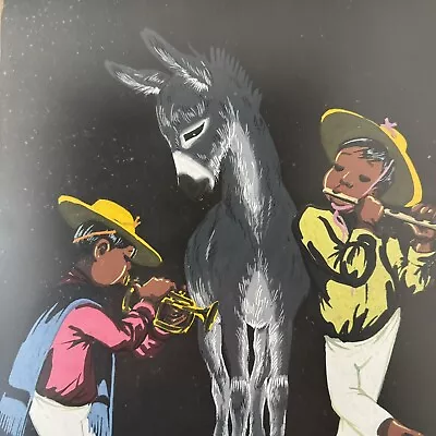 Signed Colorful Mid Century Gouache Painting Of Mexican Children & Donkey • $79