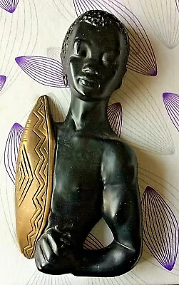 Vintage 1950/60's Large Black African Zulu Plaster Wall Figure ~ 13  Tall • £33.50