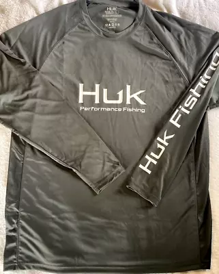 New HUK FISHING Mens L/S PURSUIT Sun Shield PERFORMANCE Vented JERSEY SHIRT LG • $30