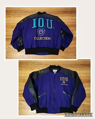 Vintage 90's I.O.U. Collection  Varsity Bomber Jacket Sz S Aqua Chenille Hip Hop • $200