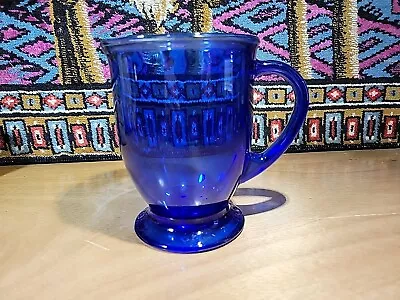 Large Vintage Anchor Hocking Cobalt Blue Glass Footed Coffee Mug 16 Oz USA • $22.50