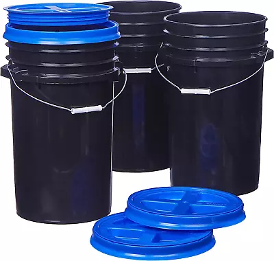 7 Gallon Black Food Grade Buckets + Blue Gamma Seal Lids BPA Free Container Sto • $116.36