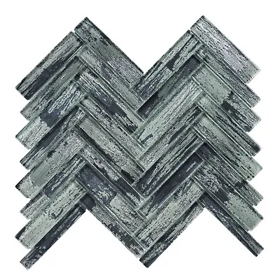 Gray Hand Brushed Pattern Metallic Glass Herringbone Mosaic Tile Wall Backsplash • $28.95
