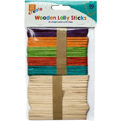Wooden Lolly Sticks - 80 Pack Ice Natural Colour Bright Lollipop Arts Crafts  • £2.69