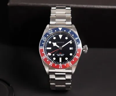 Cronos Automatic GMT Watch NH34 Ceramic Pepsi Bezel Sapphire Crystal L6021M • $219.95