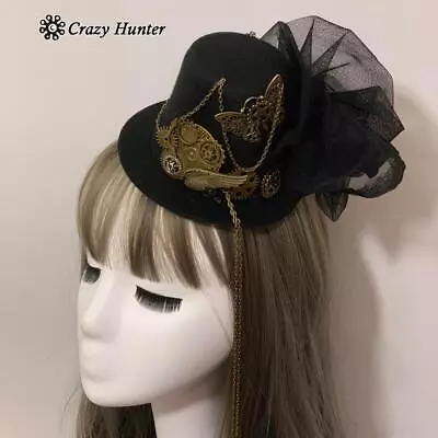 Women Punk Steampunk Victorian Gears Mini Top Hat Costume Hair Accessory Black • $14