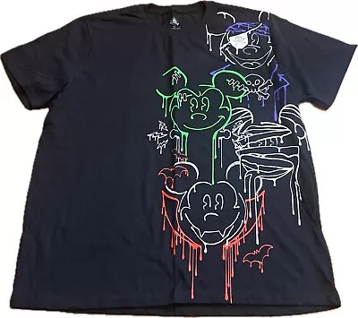 Disney Store Halloween Mickey Mouse Pirate Mummy Vampire Graffiti T-Shirt 2XL • $28