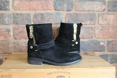 Black Faux Suede Ankle Biker Boots Size 4 / 37 By Cara London Used Condition • £10