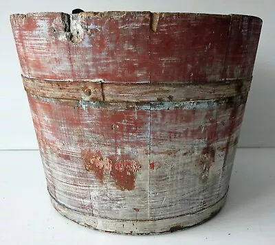 Antique NE WOODEN SAP BUCKET With Metal Bands & Hanging Hook • $74.95