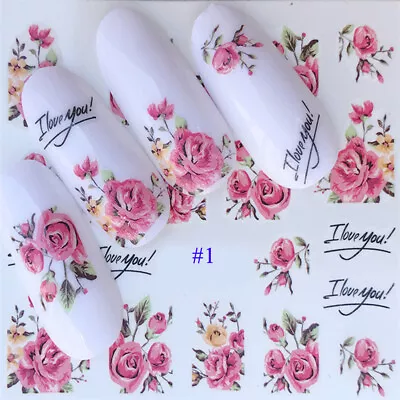 Women Nail Art Sticker Water Decals Transfer Stickers Flowers Mixed Designs • $0.72