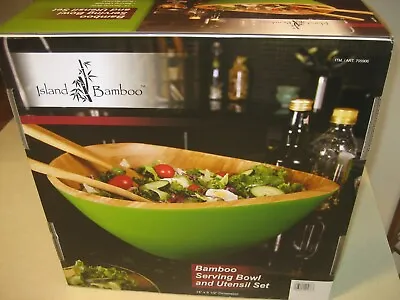 Island Bamboo Serving Bowl & Utensil Set 14  X 6.5  NEW! Green Lightweight • $14