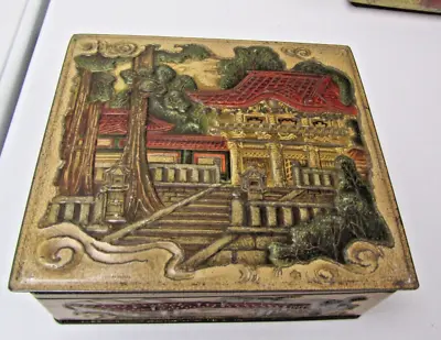 Antique MacFarlane Lang Square Biscuit Tin Box Embossed Asian Scenes Glasgow • $69.95