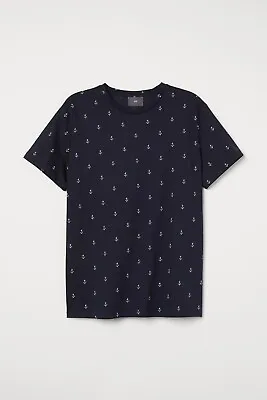 £4 • Buy *NEW* H&M Men Navy Soft Cotton Jersey Anchor Print T Shirt T-Shirt XXL