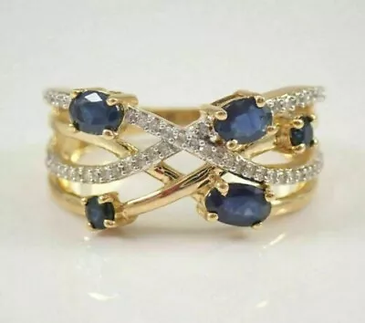 14K Yellow Gold Plated Oval Lab Created Sapphire Diamond Woman's Wedding Ring • $97.99