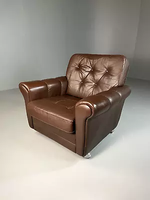 EB6245b Vintage Danish Lounge Chair Brown Leather Retro MCM 1970s MNOR • £175