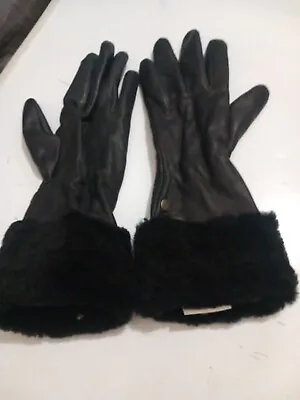 UGG Women's Size M Genuine LEATHER  WINTER GLOVES  BLACK EXPRESS SHIPPING  • £38.69