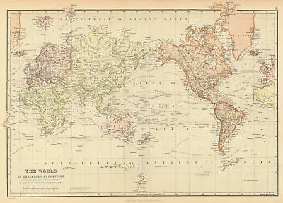 WORLD. Mercator's Projection. Ocean Currents & Shipping Routes. BLACKIE 1886 Map • £39