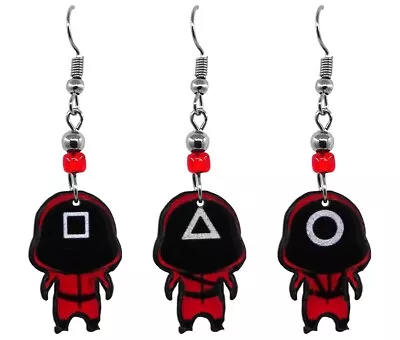 Squid Game Red Jumpsuit Character Graphic Dangle Earrings Korean TV Show Jewelry • $13.99