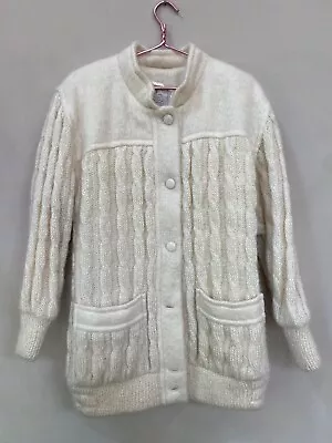 Vintage Donegal Designs Handcrafted 70% Mohair 100% Wool Coat Off White 32” Long • $165