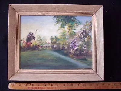 Vintage Oil On Canvas Board Windmill Payne House East Hampton NY Art Painting • $69.99