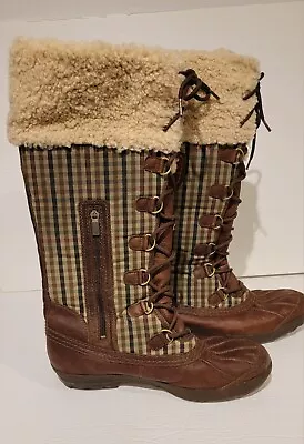 UGG Australia Edmonton Boots Leather Plaid Sheepskin Size 12 Lace Up 3226 Women • $89.99