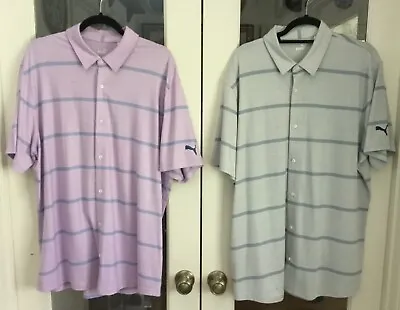 Puma Stripe Button Down Golf Shirt Lot Of 2 Shirts 89% Poly 11% Elastane Size XL • $45