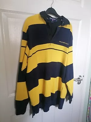90s Polo Sport Ralph Lauren RL USA Flag Rugby Top Oversized M L Navy Yellow Y2k • £29.99