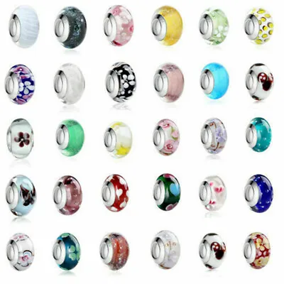 2pcs Silver Plated Murano Glass Bead Opotinal Colour European Charm Fit Bracelet • $4.04