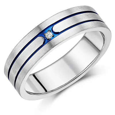 7mm Men's Titanium Blue Grooved Diamond Ring • $127.09