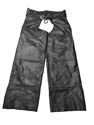 Vintage Harley Davidson Chaps Mens Large Black Leather Motorcycle Riding Biker • $99.99